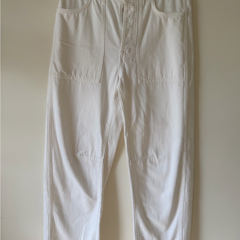 Madewell The Darted Barrel Leg Jean Raw Hem White Denim Size 26